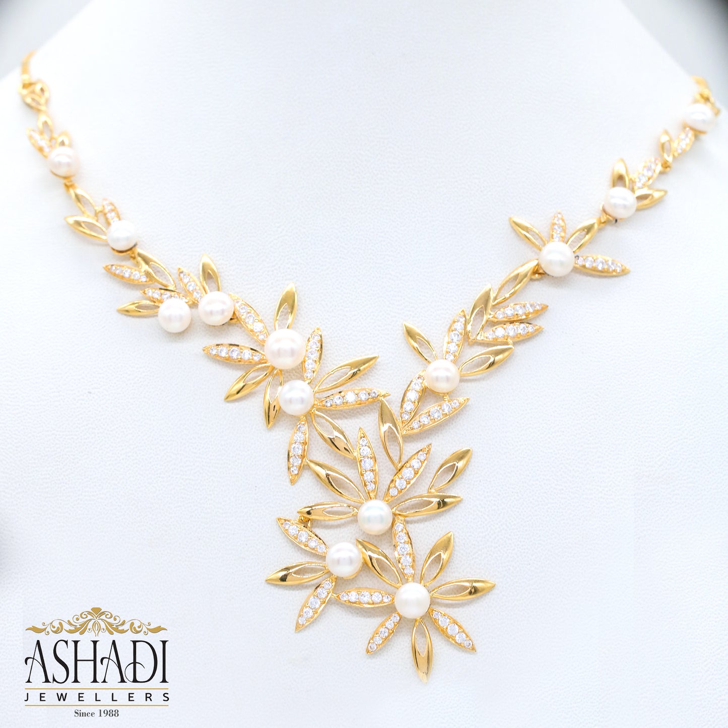 Ashadi Golden Blossom Pearl Necklace
