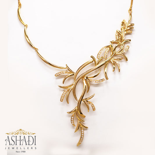 Ashadi Gold Blossom Necklace – Elegant Floral Statement Design